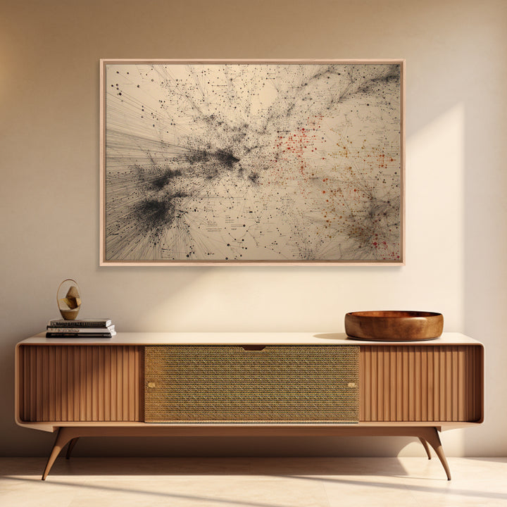 Beige Network Constellation Abstract Canvas Print, Modern Art, Digital Wall Art, Minimalist Office Decor, Unique Wall Decor
