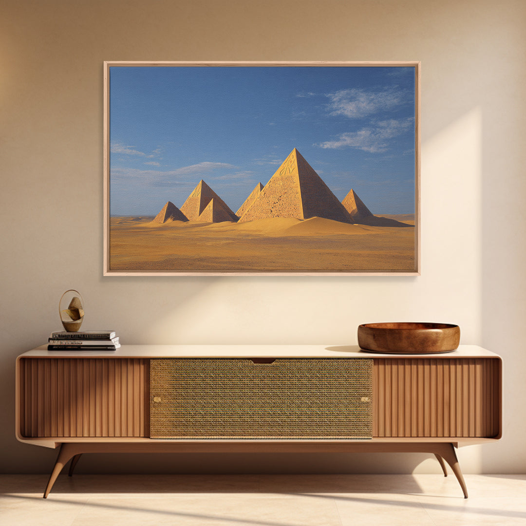 Golden Egyptian Pyramids Desert Wall Art African Egyptian Art Print Ancient African Landscape Travel Poster Home Decor Canvas Print
