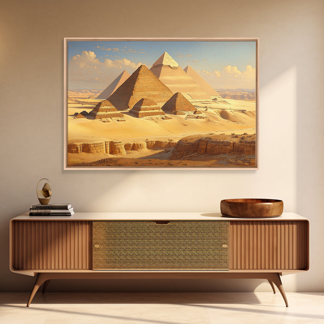 Golden Giza Pyramids At Sunrise Wall Art African Egyptian Art Print Desert Landscape Canvas Print Ancient Travel Decor Gift