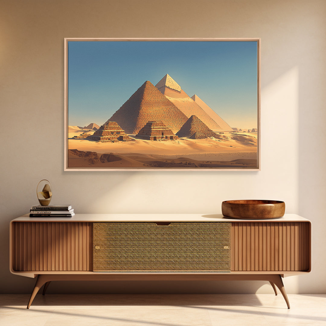 Golden Egyptian Pyramids At Sunrise Wall Art, Ancient African Art, Desert Landscape, Africa Poster, Home Decor Gift, Wall Decor