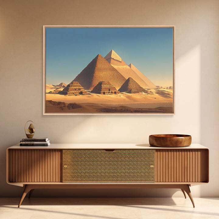Golden Egyptian Pyramids At Sunrise Wall Art, Ancient African Art, Desert Landscape, Africa Poster, Home Decor Gift, Wall Decor