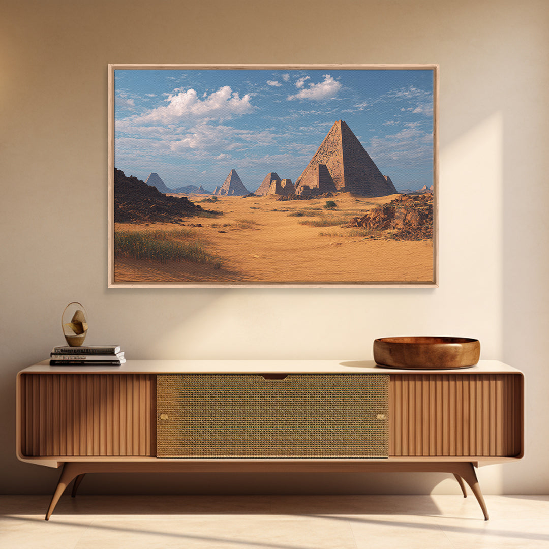 Wide Desert Pyramid Panorama Wall Art, African Egyptian Art, Ancient African Art Print, Safari Decor, Statement Wall Decor