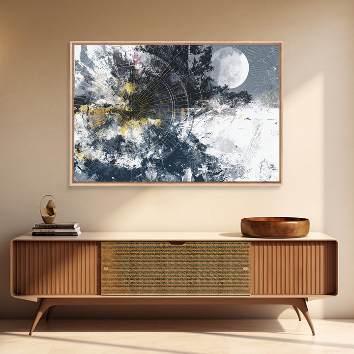 Black Gold Lunar Eclipse Abstract Wall Art, Modern Black Art, Spiritual Wall Art, Gold Black Canvas, Statement Wall Decor
