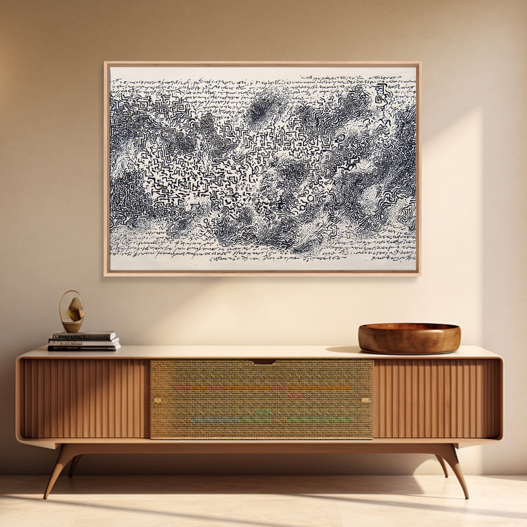 Black Ink Labyrinth Map Abstract Wall Art, African Inspired Line Drawing, Minimalist Cultural Art Print, Modern Office Decor