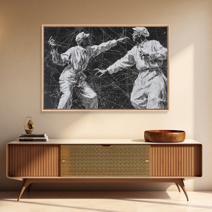 Black And White African Dancers Under Star Lines Wall Art, Afrocentric Art Print, Black Culture Decor, Modern Tribal Artwork