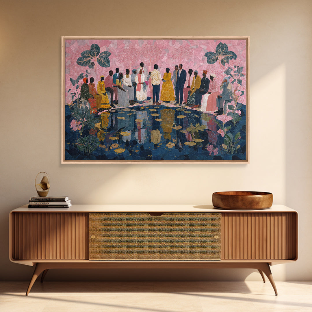 Elegant African Garden Ceremony By Lily Pond Canvas Print, Black Women Art, Afrocentric Wall Decor, Cultural Wedding Gift