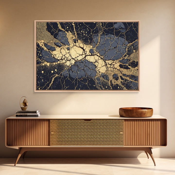 Black And Gold Abstract Cracked Marble Wall Art, Luxury Canvas Print, Modern Home Decor, Elegant Statement Piece Gift For Her