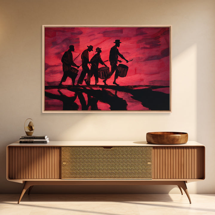 Red Sunset African Drummers Silhouette Wall Art, Afrocentric Music Print, Tribal Culture Decor, Black History Gift, Living Room Decor