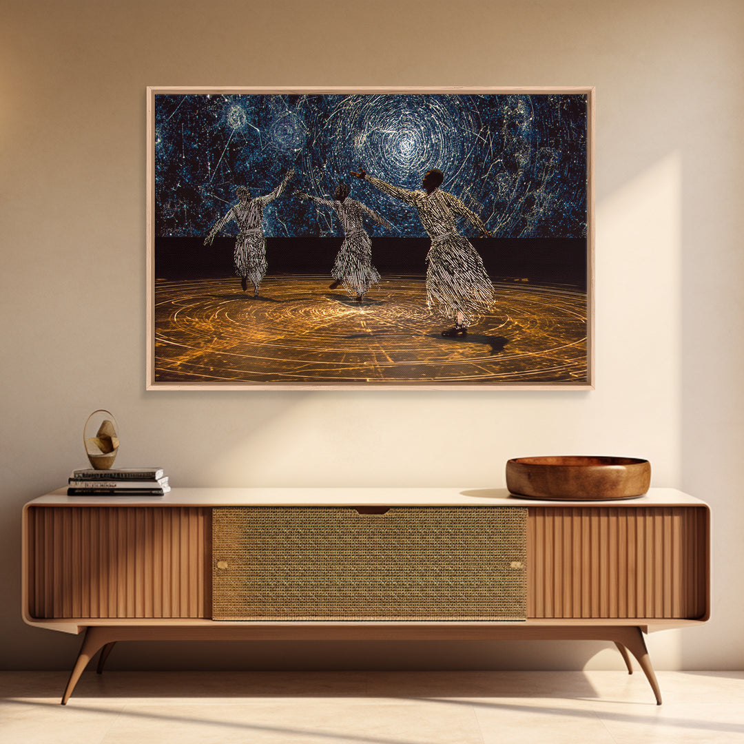 Celestial African Dancers Under Starry Sky Canvas Print, Afrocentric Wall Decor, Spiritual Black Art, Boho Home Decor Gift