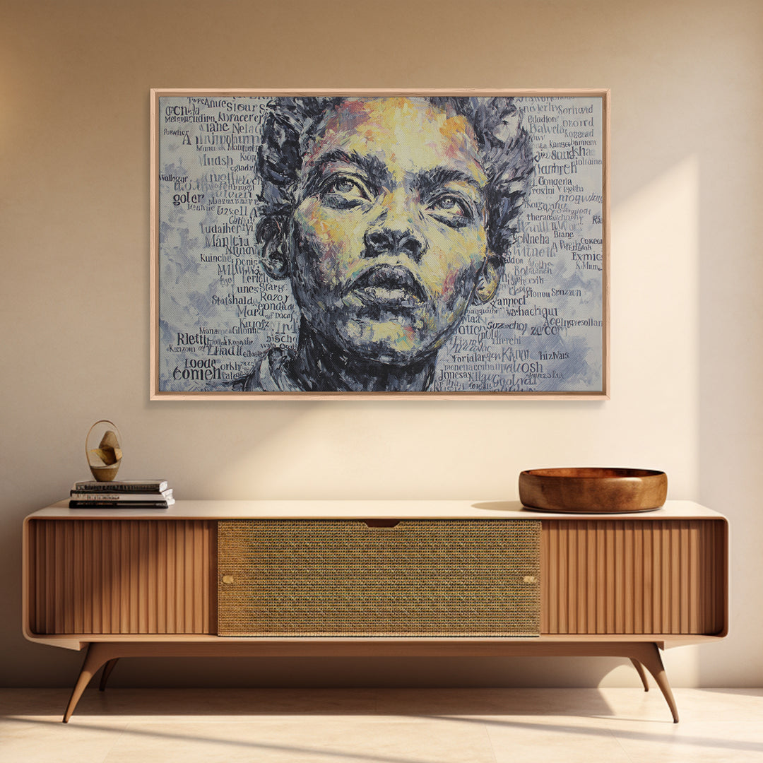 Textured Black Woman Portrait With Words Wall Art, African American Art, Melanin Print, Empowerment Gift, Modern Home Decor