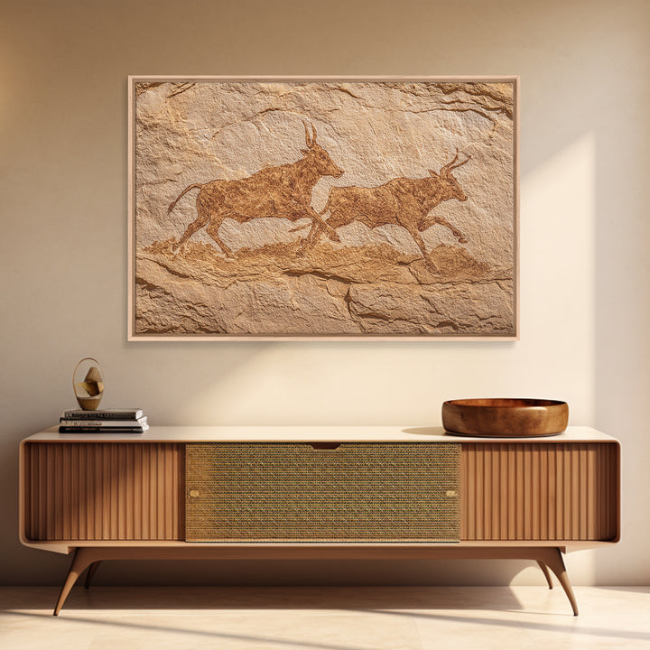Sepia Antelope Cave Painting Canvas Print, Ancient African Art, Tribal Animal Rock Art, Neutral Safari Home Wall Decor Gift