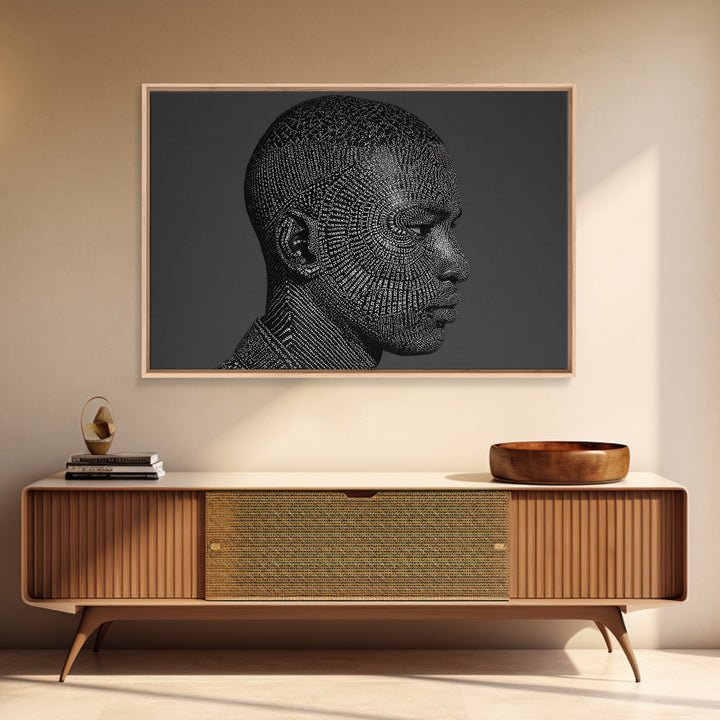 Black Male Profile Dot Portrait Wall Art, Modern Black Art, Afrocentric Decor, Textured Art Print, Masculine Office Decor