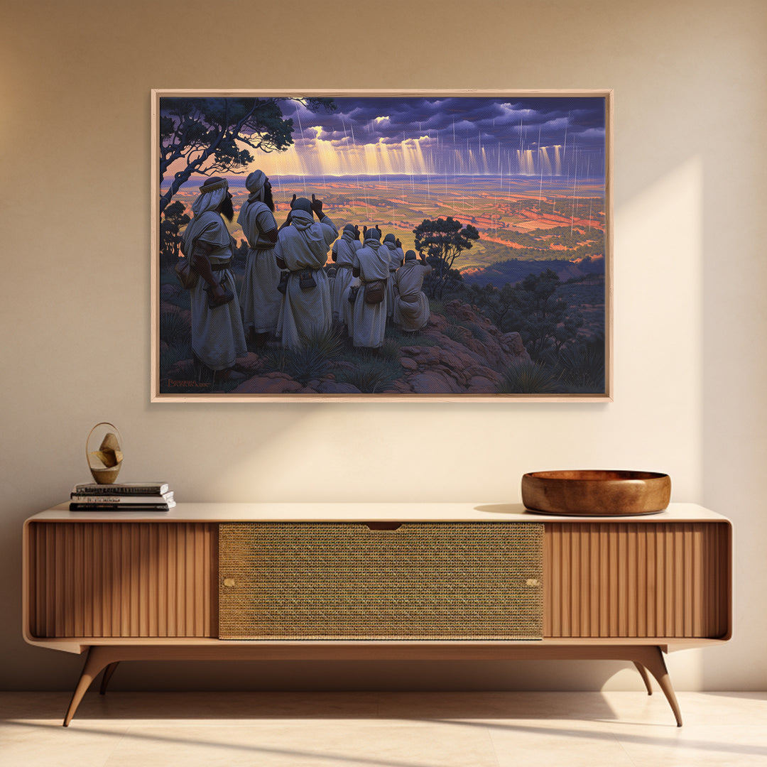 Robed Watchers Over Rainlit Valley Wall Art, African Landscape, Spiritual Wall Decor, Safari Art, Statement Canvas Print