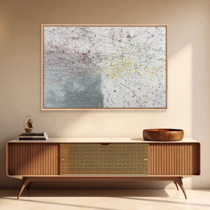 Red Yellow Network Abstract Painting, Minimalist Modern Wall Art, Contemporary Office Decor, Large Canvas Print Gift Artwork