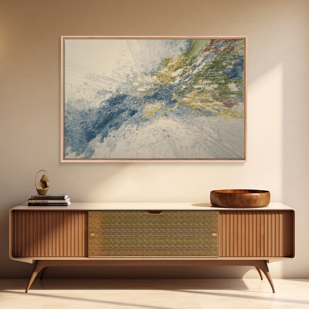 Blue Gold Abstract Data Landscape, Geometric Line Wall Art, Modern Office Decor, Contemporary Canvas Print Artwork Home Decor Gift