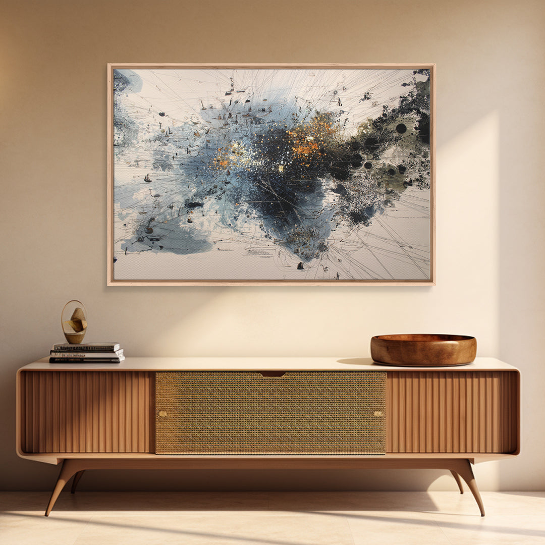 Black Gold Abstract Explosion Painting, Modern Minimalist Wall Art, Contemporary Office Decor, Large Canvas Print Artwork