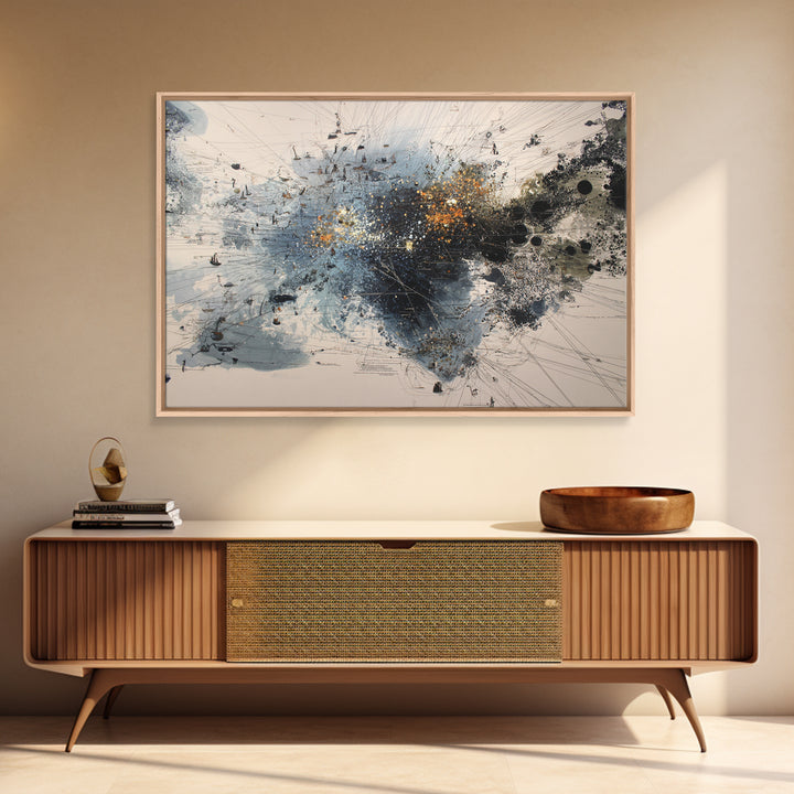 Black Gold Abstract Explosion Painting, Modern Minimalist Wall Art, Contemporary Office Decor, Large Canvas Print Artwork