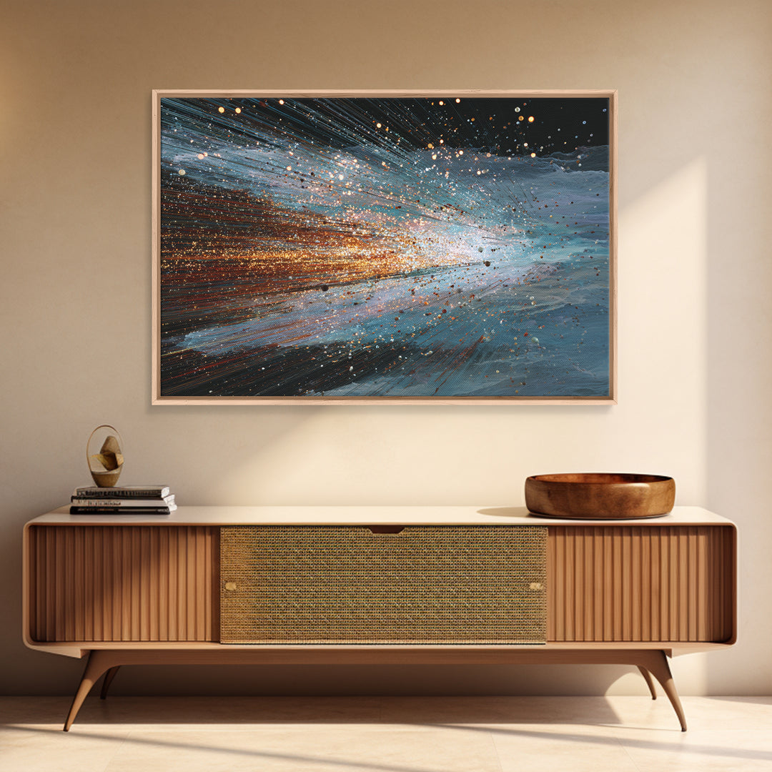 Blue Orange Energy Wave Abstract, Dynamic Motion Wall Art, Modern Office Decor, Contemporary Canvas Print Gift For Him Artwork