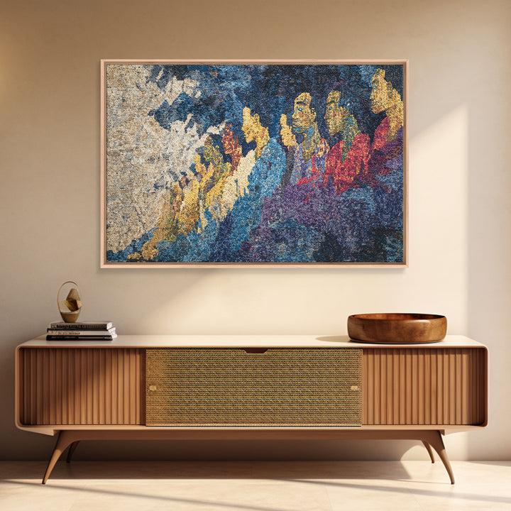 Woven Mountain Spirits Wall Art, Colorful African Textile Landscape Painting, Tribal Art Print, Cultural Home Decor Gift