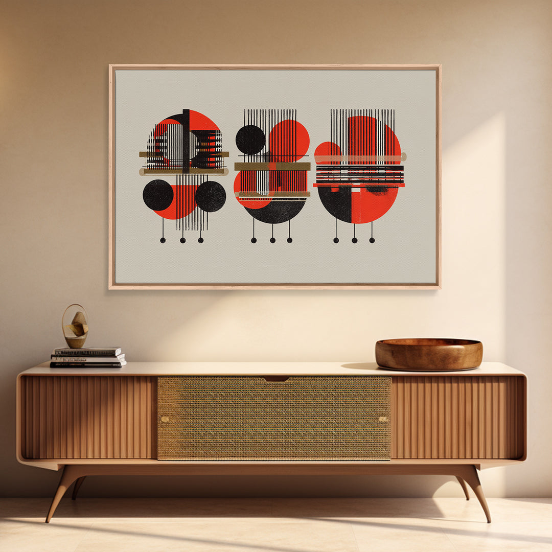 Red Black Geometric Abstract Canvas Print, Modern African Pattern Wall Art, Minimalist Mid Century Home Decor Gift For Living Room