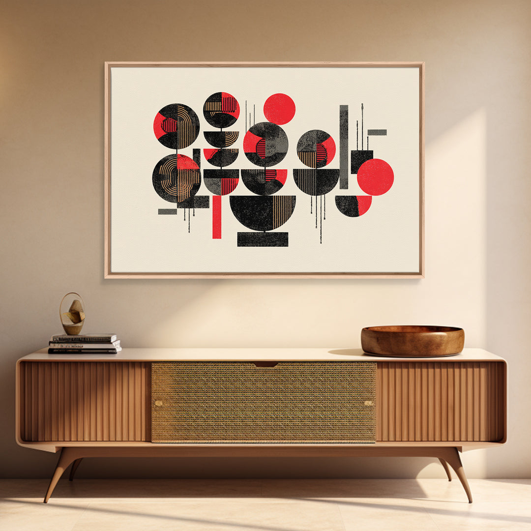 Red Black Geometric Circles Wall Art, Abstract African Art Print, Modern Boho Canvas, Afrocentric Home Decor Gift For Living Room