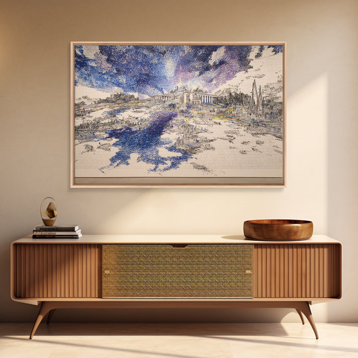 Blue River Ruins Landscape Wall Art, Classical Architecture Canvas Print, Dreamy Nature Scene, Elegant Office Home Decor Gift