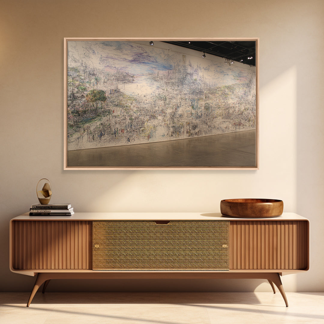 Panoramic Abstract City Mural Wall Art, Contemporary Canvas Print, Large Gallery Wall Decor, Modern Office Statement Piece