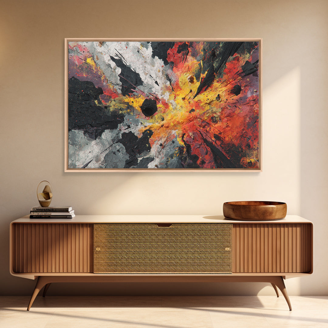 Explosive Red Gold Black Abstract Canvas Print, Bold Modern Art, Statement Wall Decor For Living Room Or Office Home Decor Gift