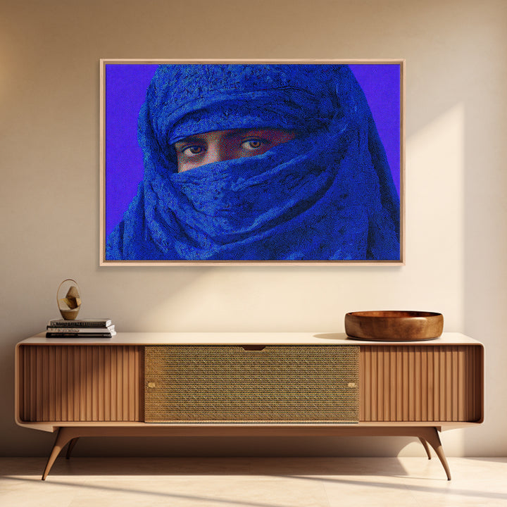 Blue Tuareg Veiled Face Portrait Wall Art, African Portrait, Moroccan Travel Poster, Contemporary Canvas Decor, Bold Home Decor