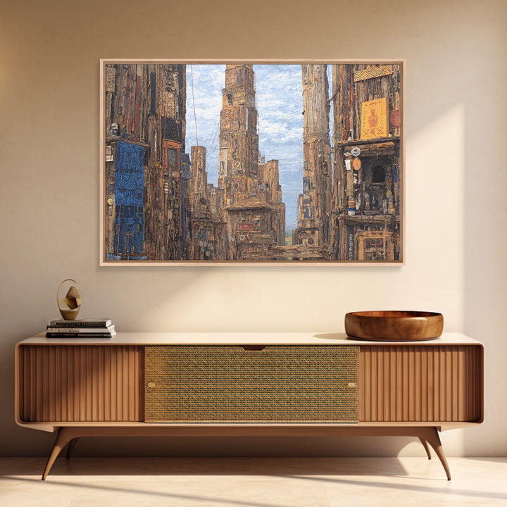 Textured Afro Futuristic City Street, Canvas Print, African Inspired Wall Art, Urban Architecture Decor, Cultural Home Gift