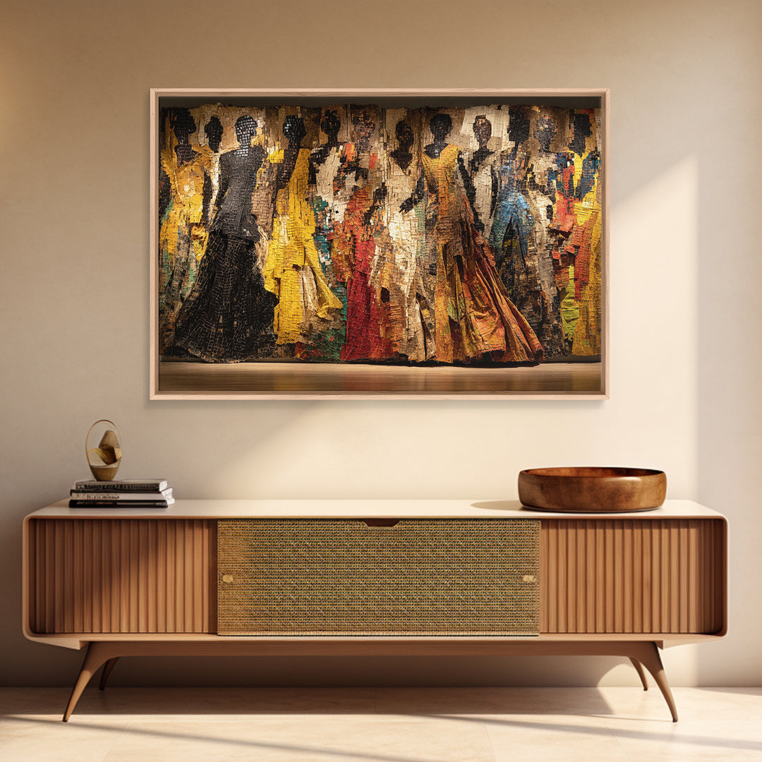 Elegant African Women Fashion Parade Wall Art, Textured Black Woman Art, African American Art, Luxury Canvas Decor, Statement Piece