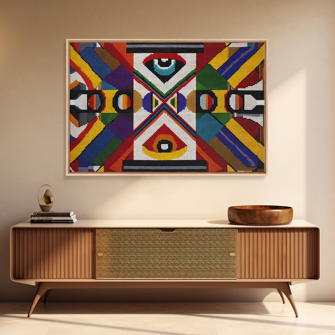 Bold Geometric Ankara Textile With All Seeing Eye Wall Art, Colorful African Patterns, Tribal Fabric Decor Canvas Print Gift