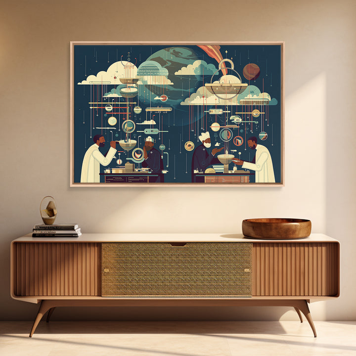 Afrofuturist African Scholars And Planets Wall Art, Black Science Lab Print, Cosmic Cultural Decor, Unique Home Decor Gift