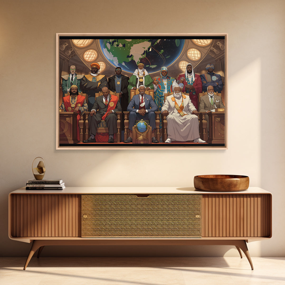 Afrofuturist African Council Portrait Canvas Print, Black Leaders, African American Art, Afrocentric Cultural Wall Decor