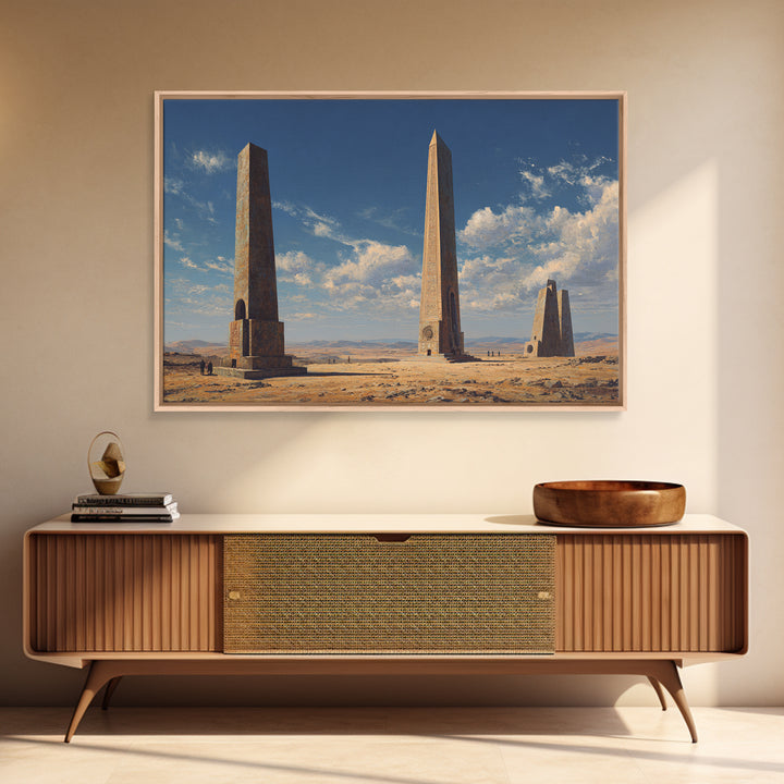 Desert Monument Obelisks Framed Canvas Print, African Landscape, Ancient African Art, Sahara Home Wall Decor, Travel Gift
