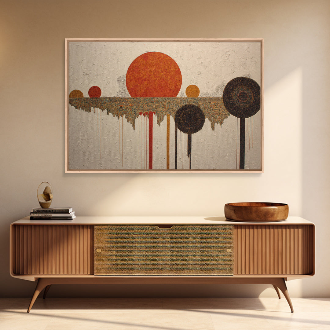 Orange Sun Circles And Tribal Pattern Wall Art, Abstract African Art, Burnt Orange Art, Bohemian Home Decor, Cultural Gift