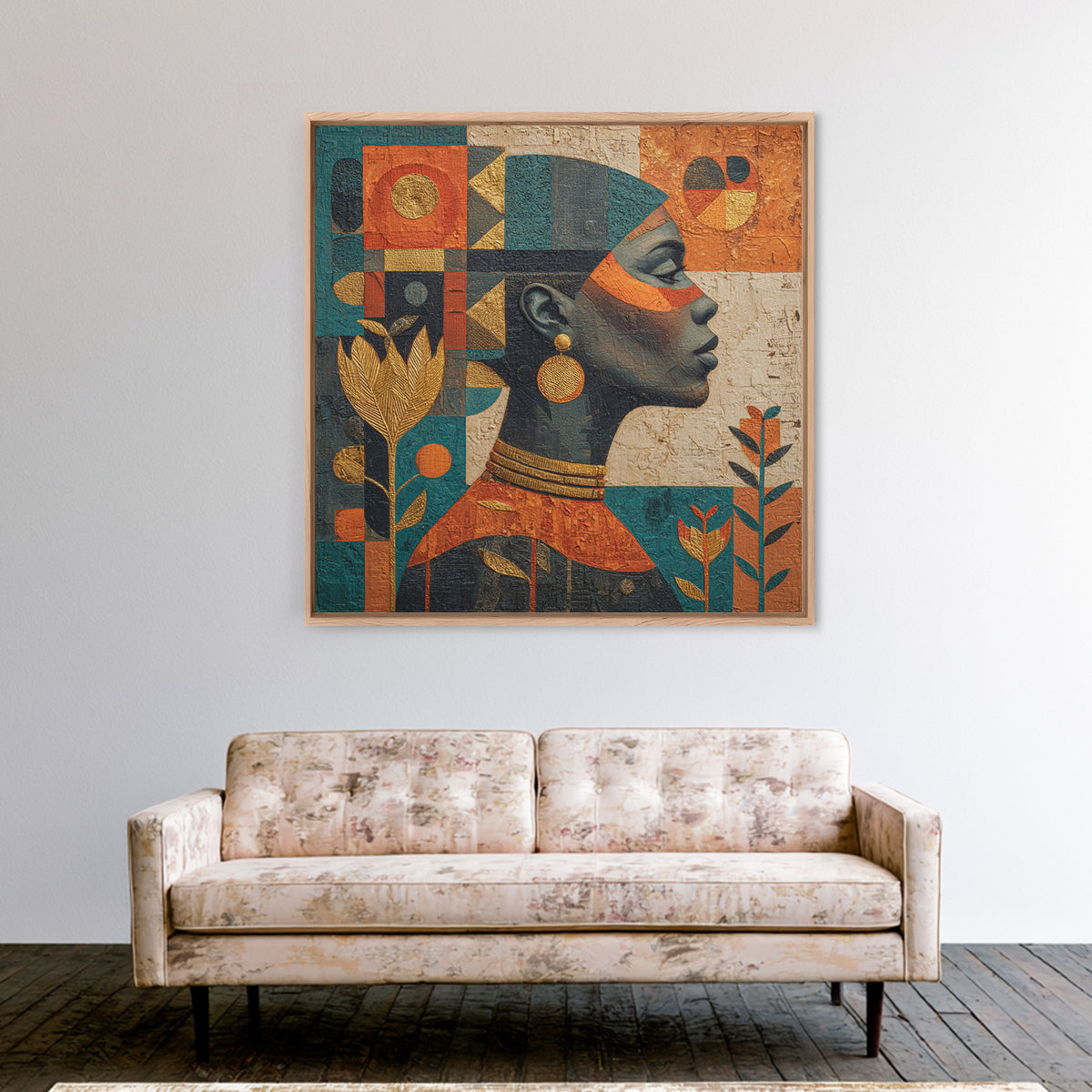 African Goddess Emerging from Botanical Forms and Canvas Print, African Inspired Art, Removable Wallpaper, Living Room Decor, AIA-1x1-39