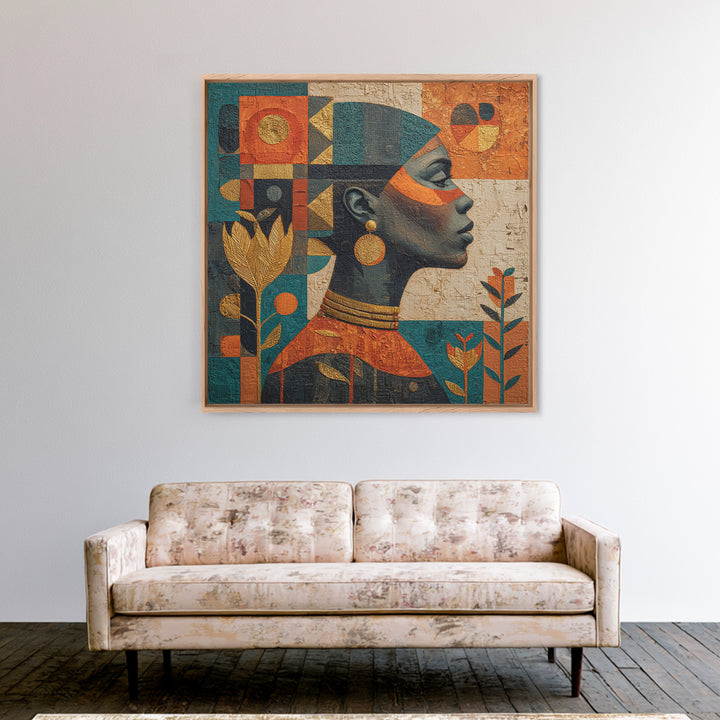African Goddess Emerging from Botanical Forms and Canvas Print, African Inspired Art, Removable Wallpaper, Living Room Decor, AIA-1x1-39