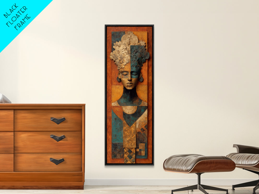 Tribal Symbol Abstraction Framed Canvas Print, African Inspired Art, Statement Artwork, Living Room Decor, Abstract Art, AIA-1x3-8