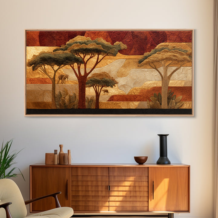 Safari Landscape with Acacia Trees and Golden Canvas Print, African Inspired Art, African American Art, Living Room Decor, AIA-2x1-100