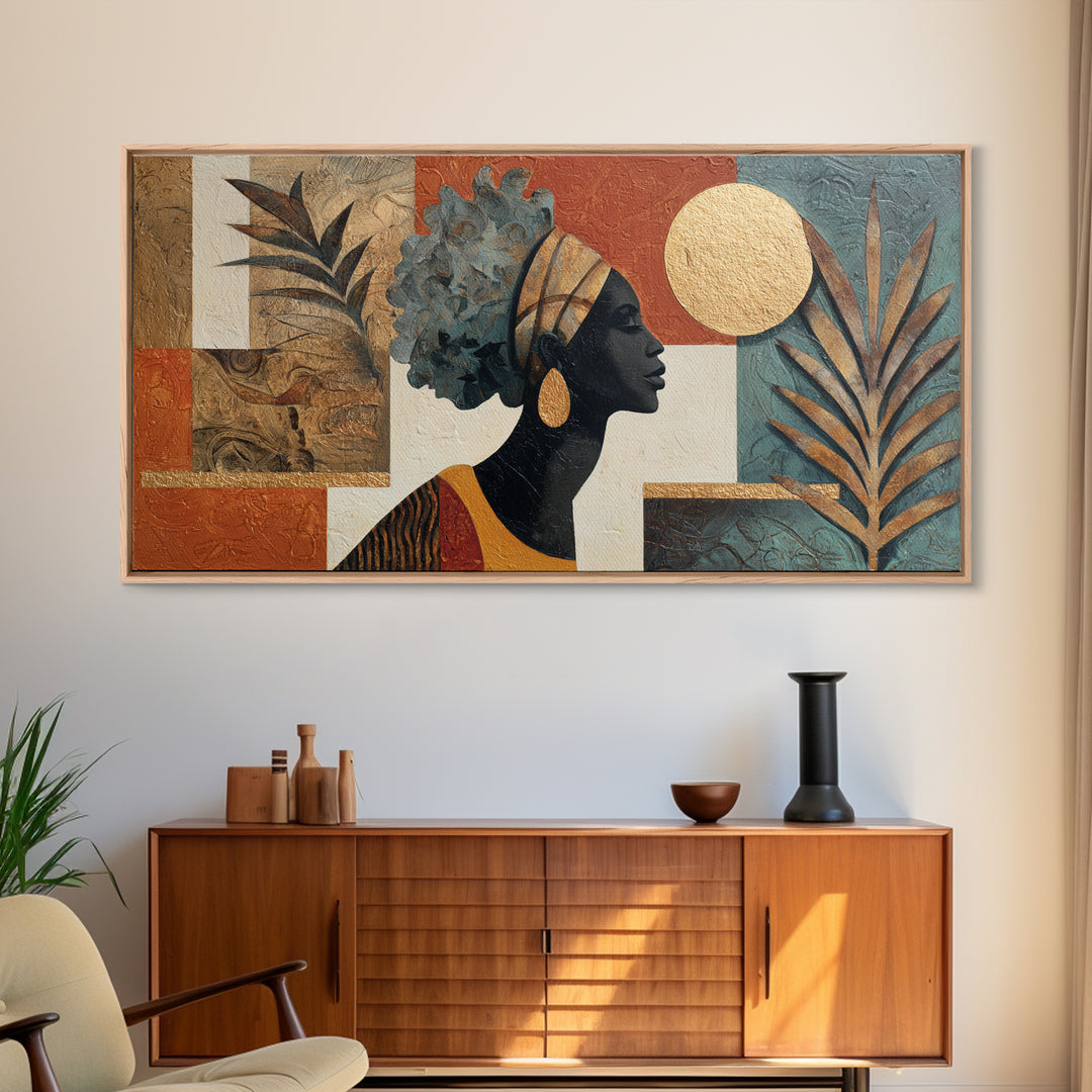 African Goddess Emerging from Botanical Forms and Canvas Print, African Inspired Art, Removable Wallpaper, Living Room Decor, AIA-2x1-11