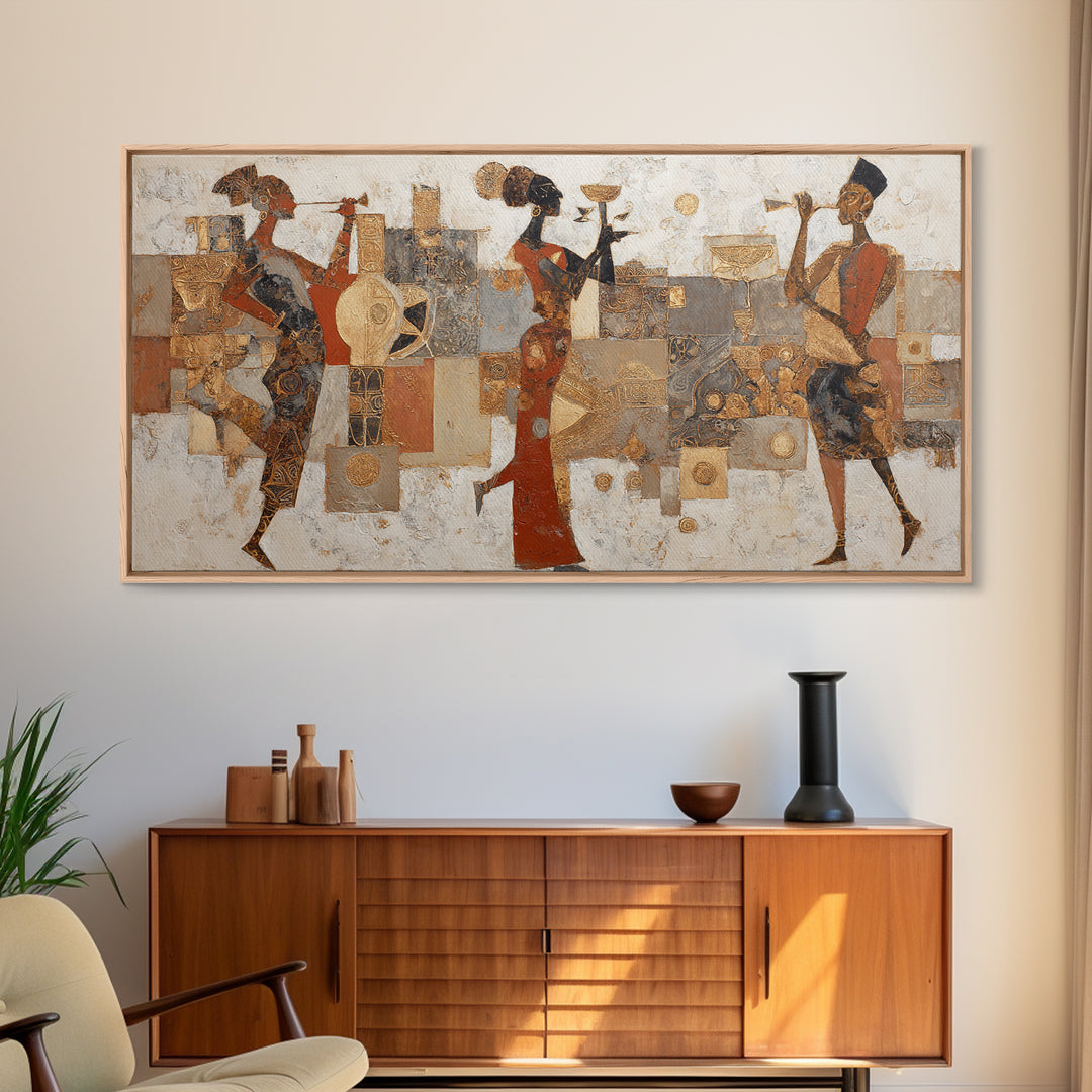 Afro Bohemian Neutral Abstract Framed Canvas Print, African Inspired Art, Digital Wall Art, Living Room Decor, Abstract Art, AIA-2x1-56