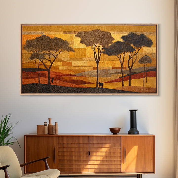 Safari Landscape with Acacia Trees and Golden Canvas Print, African Inspired Art, Bedroom Wall Decor, Living Room Decor, AIA-2x1-76