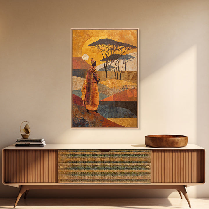 Safari Landscape with Acacia Trees and Golden Canvas Print, African Inspired Art, Botanical Wall Art, Living Room Decor, AIA-2x3-16