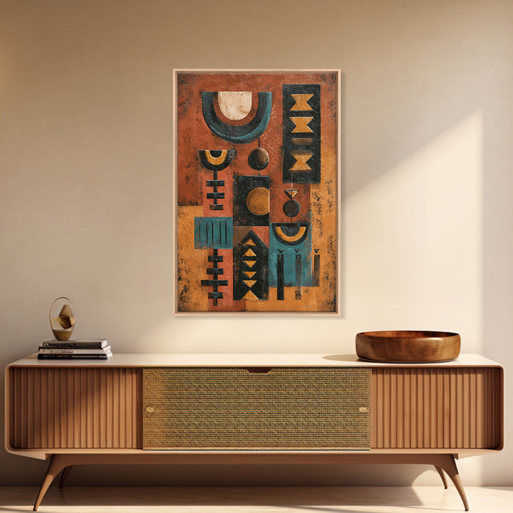 Mud Cloth Geometric Abstraction Framed Canvas Print, African Inspired Art, Digital Art, Living Room Decor, Abstract Art, AIA-2x3-59