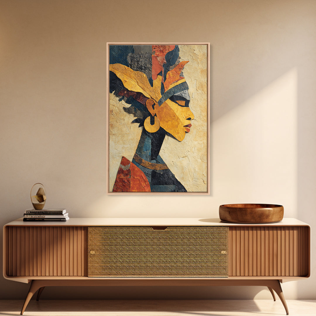 African Goddess Emerging from Botanical Forms and Canvas Print, African Inspired Art, Digital Art Prints, Living Room Decor, AIA-2x3-95
