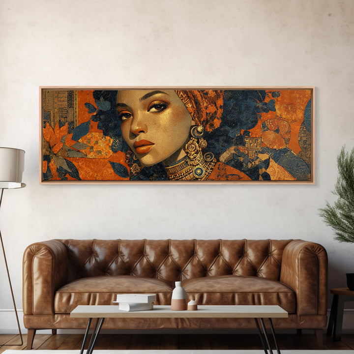 Contemporary Black Femininity Portrait Canvas Print, African Inspired Art, Wall Art Print, Living Room Decor, Oil Painting, AIA-3x1-13