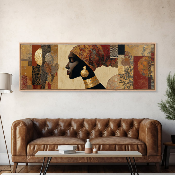 Regal African Queen Portrait Framed Canvas Print, African Inspired Art, Digital Art Prints, Living Room Decor, Oil Painting, AIA-3x1-17
