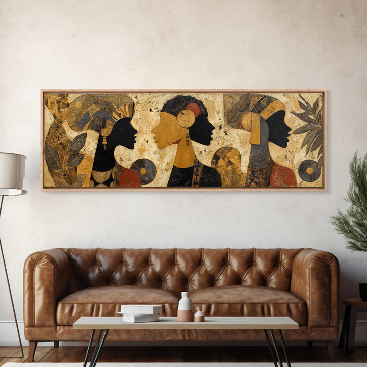 African Goddess Emerging from Botanical Forms and Canvas Print, African Inspired Art, Neutral Decor, Living Room Decor, AIA-3x1-7