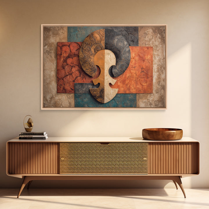 Tribal Symbol Abstraction Framed Canvas Print, African Inspired Art, Bedroom Wall Decor, Living Room Decor, Abstract Art, AIA-3x2-24